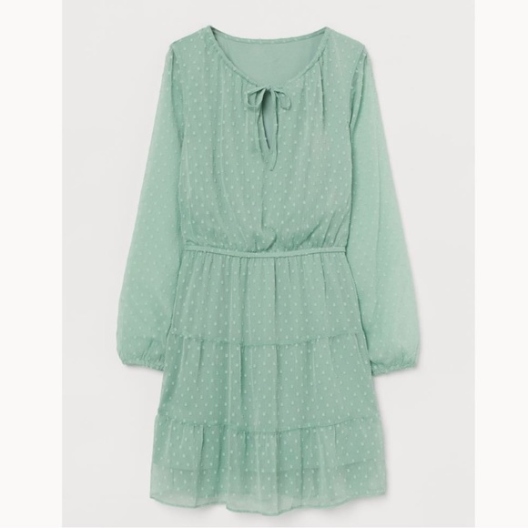 DIVIDED H&M, Plumeti Chiffon Dress, in Light Green, Size L - Picture 1 of 11